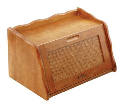 Mountain Woods Honey Oak Finish Large Bamboo Wooden Bread Box and Storage Container Box with Rattan Lid - 16" x 10.5" x 9"