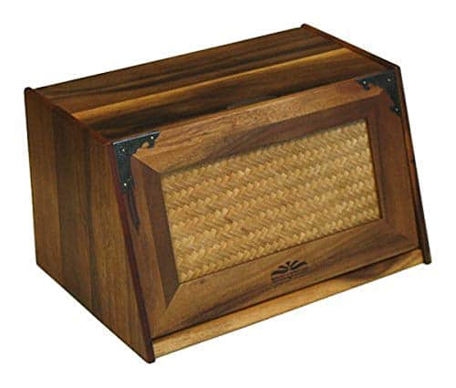 Mountain Woods Brown Antique Style Extra Large Acacia Wooden Bamboo Bread Box and Storage Container Box with Rattan Lid - 16"x 10.5"x 9"