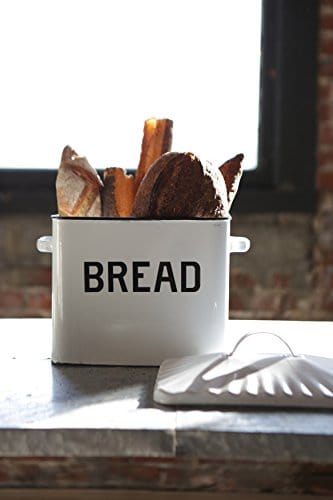 Creative Co-op Enameled Metal Distressed Bread Box with Lid, White