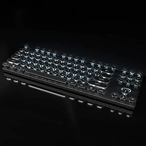 ARTIX LED Backlit Keyboard, Mechanical Retro Typewriter Style with Blue Lights, Metal Base, Round Keycaps (Small)