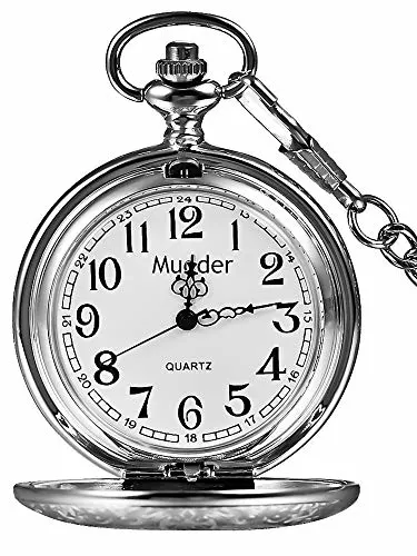 Mudder Vintage Stainless Steel Quartz Pocket Watch Chain (Silver)