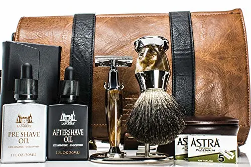 Maison Lambert Deluxe Shaving Kit - Shaving Set - Shaving Soap Kit - Wood Shaving Set - Vintage Shaving Kit - Mens Christmas Gifts - Wood Shaving Bowl - Mens Gifts - Gifts for Dad - Gifts