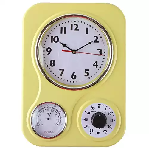 Lily's Home Retro Kitchen Wall Clock, with a Thermometer